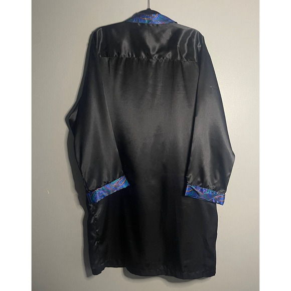 Fredericks of Hollywood Vintage Black Robe Blue Paisley Print No Belt One Size - Picture 8 of 8